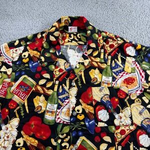 Vintage Scorpio Mens Large Italian Food Wine Pizza Pasta Cotton Camp Shirt USA